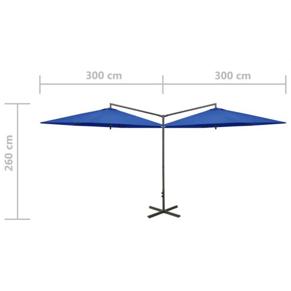 Doppel-Sonnenschirm mit Stahlmast Azurblau 600 cm