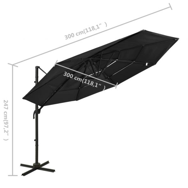 Sonnenschirm mit Aluminium-Mast 4-lagig Schwarz 3x3 m