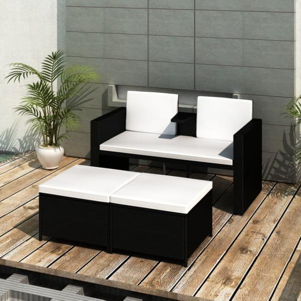 ARDEBO.de - 4-tlg. Garten-Lounge-Set mit Auflagen Poly Rattan Schwarz