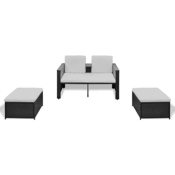 4-tlg. Garten-Lounge-Set mit Auflagen Poly Rattan Schwarz