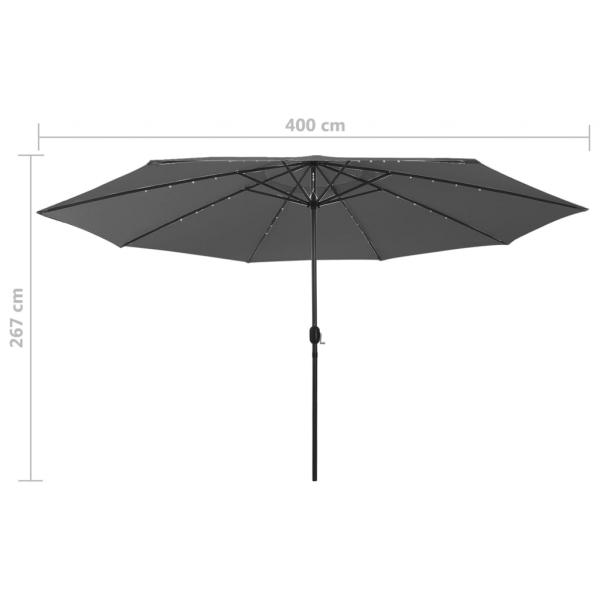 Sonnenschirm mit LED-Leuchten und Metallmast 400 cm Anthrazit