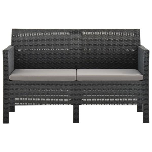 2-Sitzer Gartensofa mit Kissen Anthrazit PP Rattan