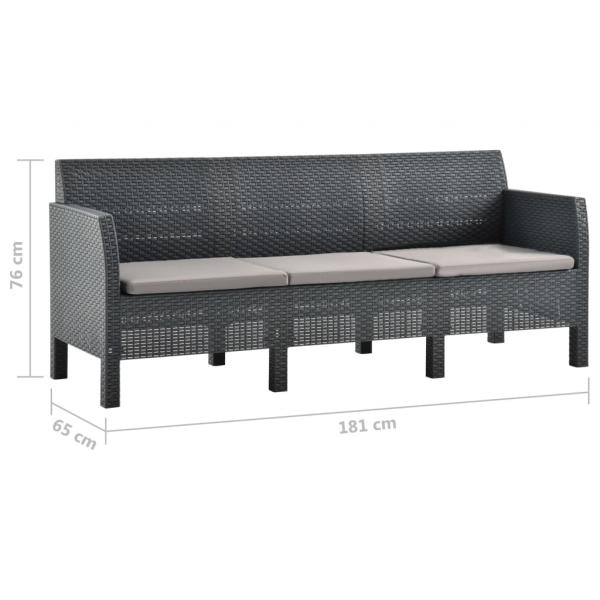 3-Sitzer Gartensofa mit Kissen Anthrazit PP Rattan