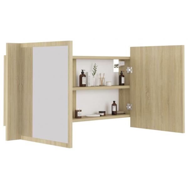 LED-Bad-Spiegelschrank Sonoma-Eiche 90x12x45 cm Acryl