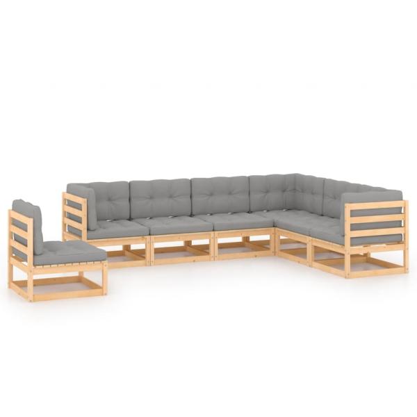 ARDEBO.de - 7-tlg. Garten-Lounge-Set mit Kissen Massivholz Kiefer