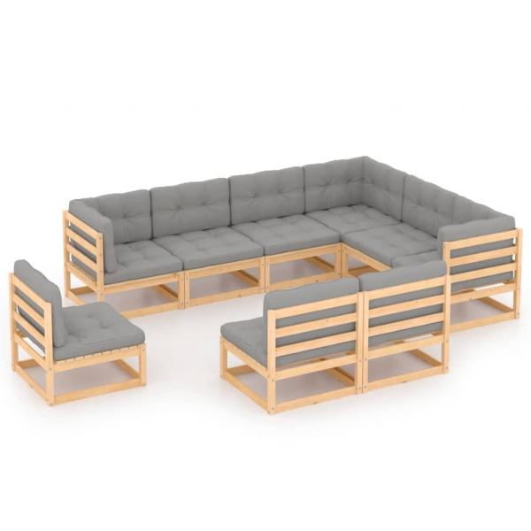 ARDEBO.de - 9-tlg. Garten-Lounge-Set mit Kissen Massivholz Kiefer