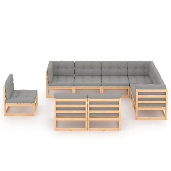 9-tlg. Garten-Lounge-Set mit Kissen Massivholz Kiefer