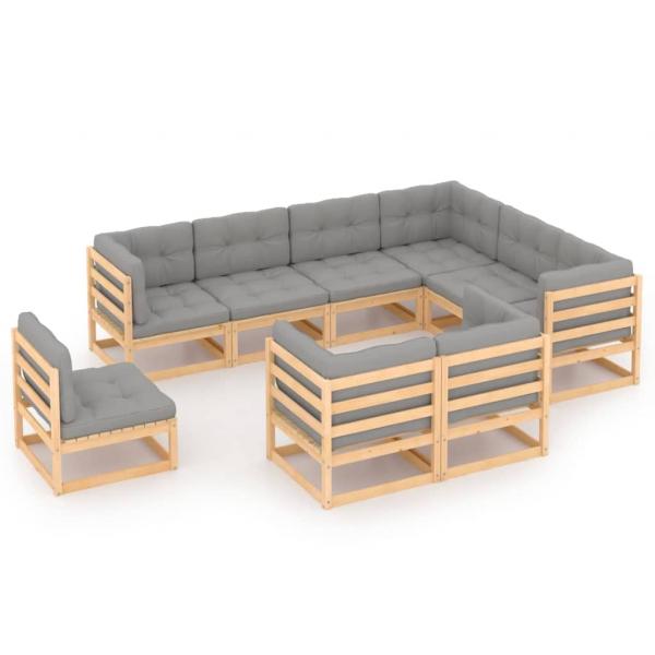 ARDEBO.de - 9-tlg. Garten-Lounge-Set mit Kissen Massivholz Kiefer