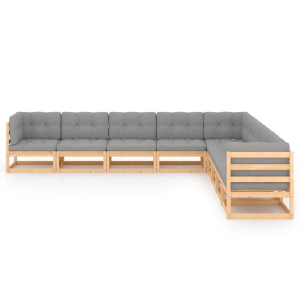 9-tlg. Garten-Lounge-Set mit Kissen Massivholz Kiefer