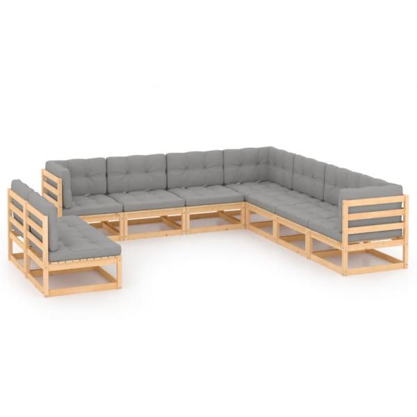 ARDEBO.de - 9-tlg. Garten-Lounge-Set mit Kissen Massivholz Kiefer