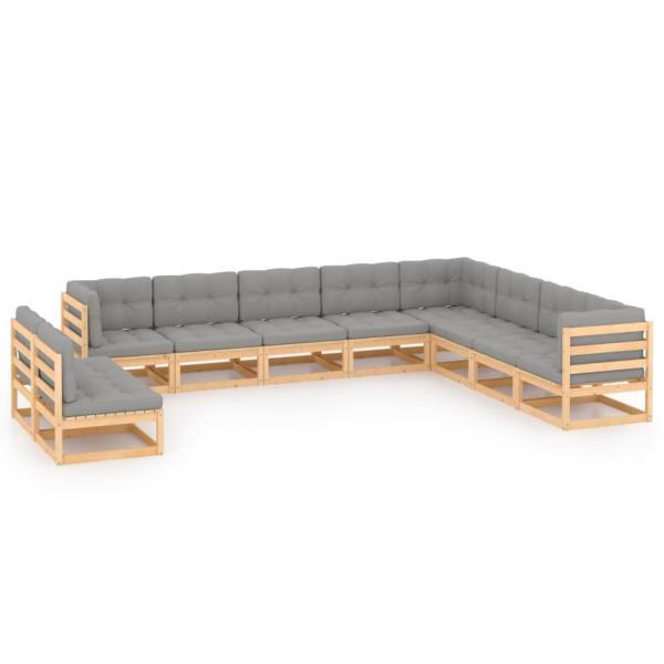 ARDEBO.de - 10-tlg. Garten-Lounge-Set mit Kissen Massivholz Kiefer