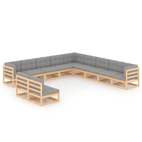 ARDEBO.de - 11-tlg. Garten-Lounge-Set mit Kissen Kiefer Massivholz