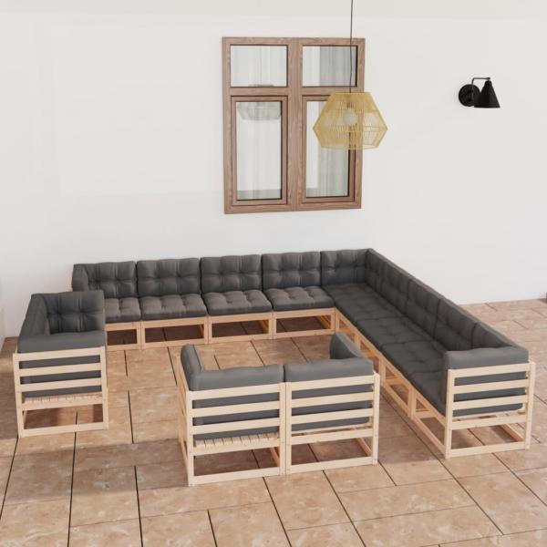 ARDEBO.de - 13-tlg. Garten-Lounge-Set mit Kissen Massivholz Kiefer