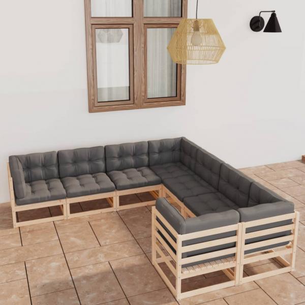 ARDEBO.de - 8-tlg. Garten-Lounge-Set mit Kissen Massivholz Kiefer