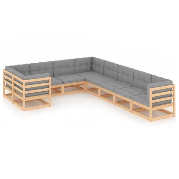 ARDEBO.de - 9-tlg. Garten-Lounge-Set mit Kissen Massivholz Kiefer