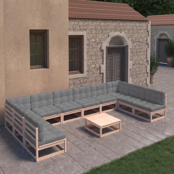 ARDEBO.de - 11-tlg. Garten-Lounge-Set mit Kissen Kiefer Massivholz