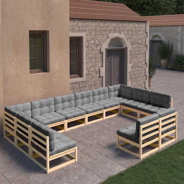 ARDEBO.de - 12-tlg. Garten-Lounge-Set mit Kissen Massivholz Kiefer