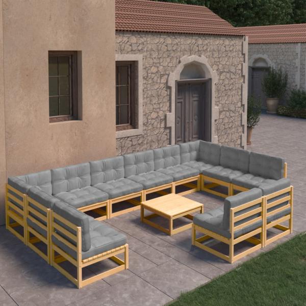 ARDEBO.de - 13-tlg. Garten-Lounge-Set mit Kissen Massivholz Kiefer