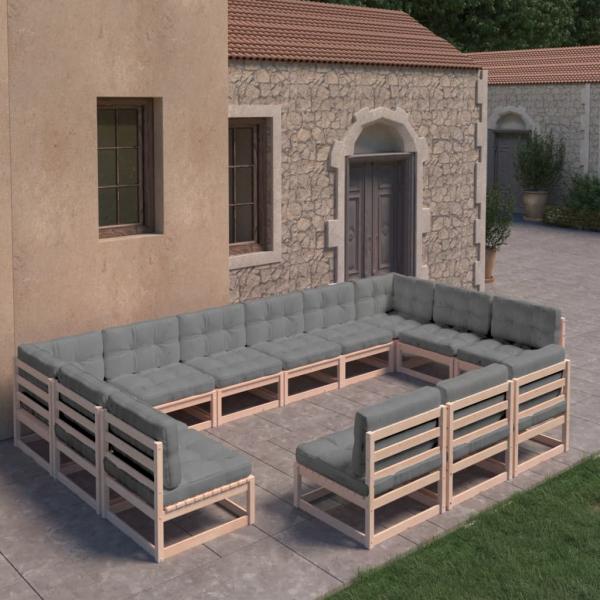 ARDEBO.de - 13-tlg. Garten-Lounge-Set mit Kissen Massivholz Kiefer