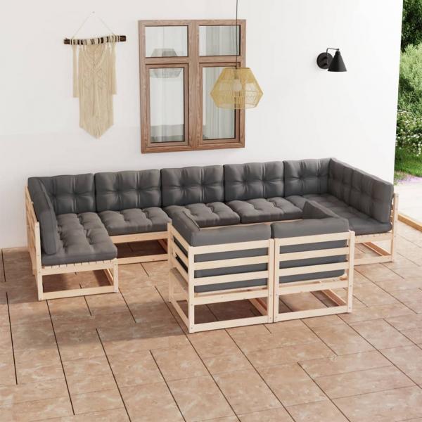 ARDEBO.de - 9-tlg. Garten-Lounge-Set mit Kissen Massivholz Kiefer