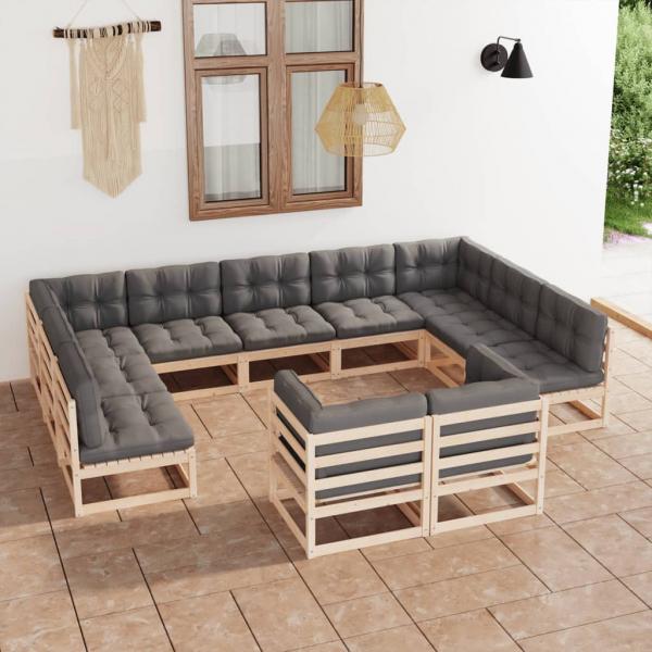 ARDEBO.de - 11-tlg. Garten-Lounge-Set mit Kissen Kiefer Massivholz