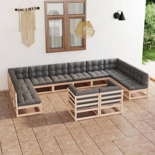 ARDEBO.de - 12-tlg. Garten-Lounge-Set mit Kissen Massivholz Kiefer