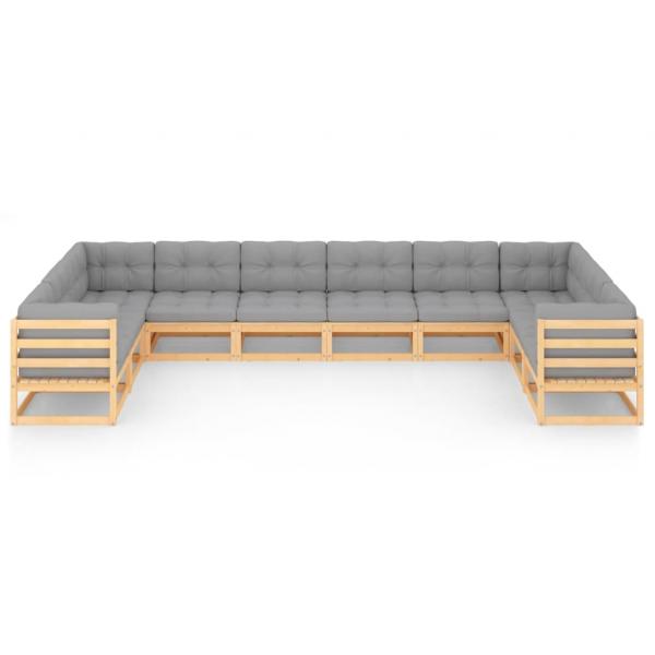 10-tlg. Garten-Lounge-Set mit Kissen Massivholz Kiefer