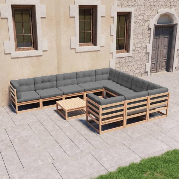 ARDEBO.de - 11-tlg. Garten-Lounge-Set mit Kissen Kiefer Massivholz