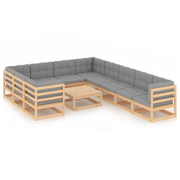 11-tlg. Garten-Lounge-Set mit Kissen Kiefer Massivholz