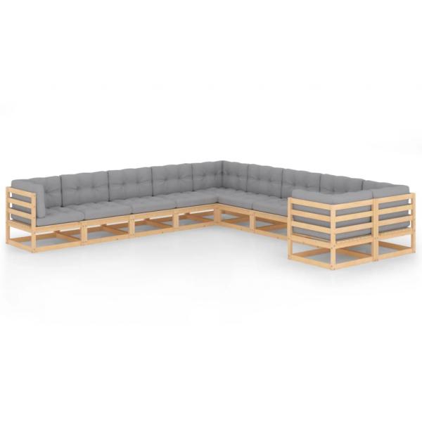 ARDEBO.de - 10-tlg. Garten-Lounge-Set mit Kissen Massivholz Kiefer