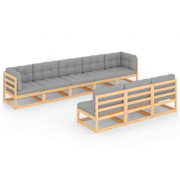 8-tlg. Garten-Lounge-Set mit Kissen Massivholz Kiefer