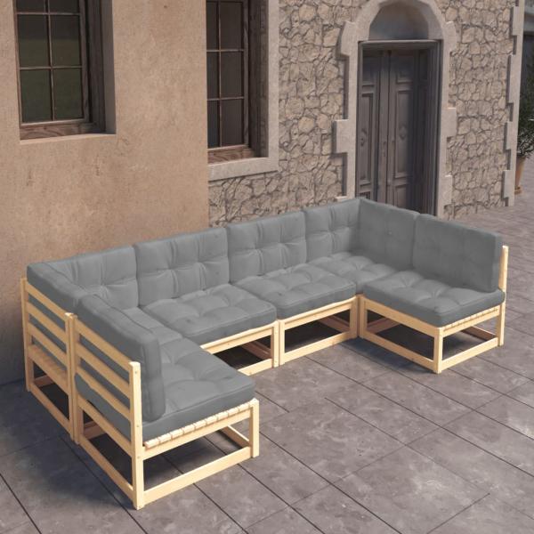 ARDEBO.de - 6-tlg. Garten-Lounge-Set mit Kissen Massivholz Kiefer