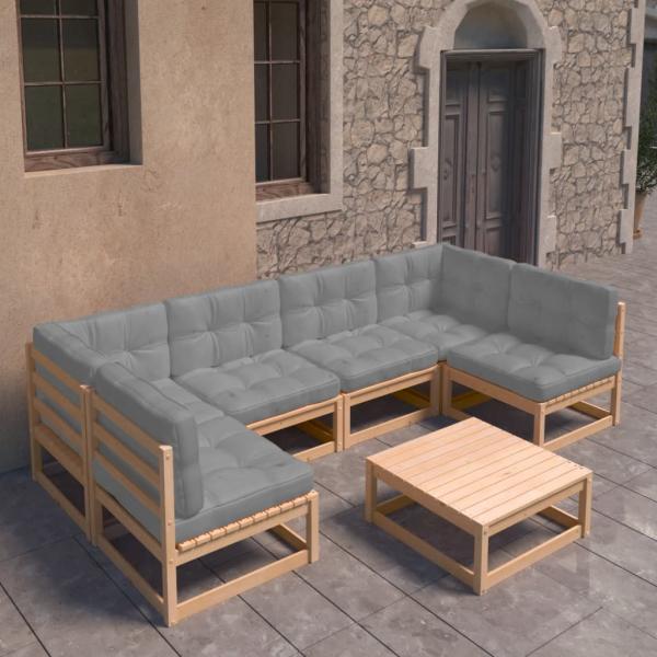 ARDEBO.de - 7-tlg. Garten-Lounge-Set mit Kissen Massivholz Kiefer