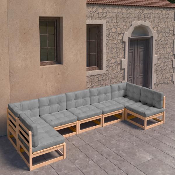 ARDEBO.de - 7-tlg. Garten-Lounge-Set mit Kissen Massivholz Kiefer