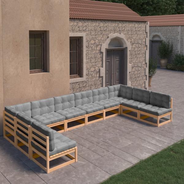 ARDEBO.de - 10-tlg. Garten-Lounge-Set mit Kissen Massivholz Kiefer