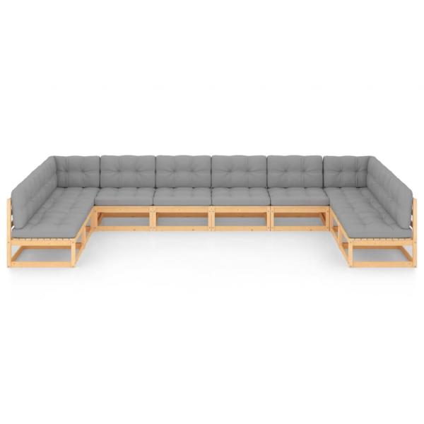 10-tlg. Garten-Lounge-Set mit Kissen Massivholz Kiefer