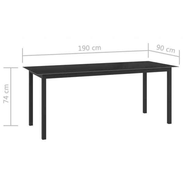 Gartentisch Schwarz 190x90x74 cm Aluminium und Glas