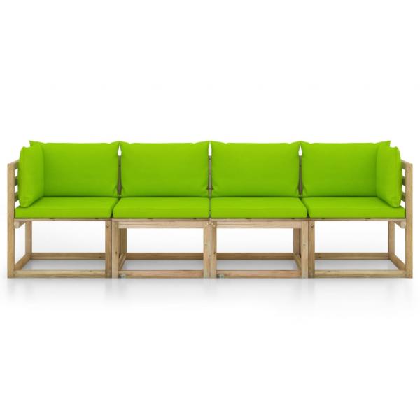 Gartensofa 4-Sitzer mit Kissen in Hellgrün