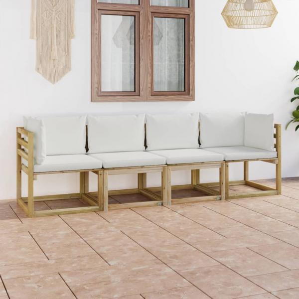 ARDEBO.de - Gartensofa 4-Sitzer mit Kissen in Creme