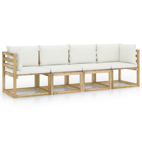 Gartensofa 4-Sitzer mit Kissen in Creme