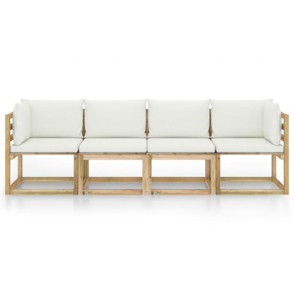 Gartensofa 4-Sitzer mit Kissen in Creme