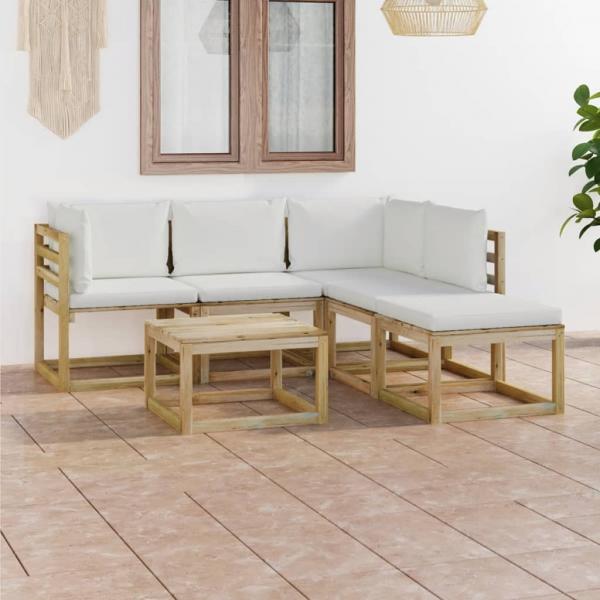 ARDEBO.de - 6-tlg. Garten-Lounge-Set mit Creme Kissen