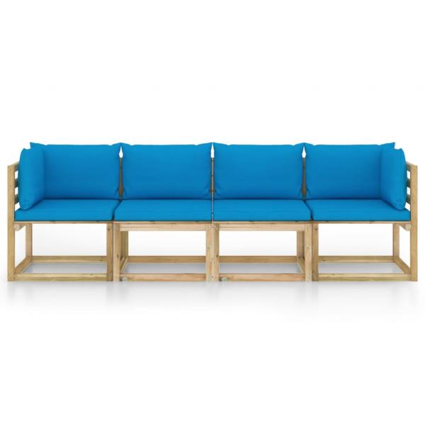 Gartensofa 4-Sitzer mit Kissen in Hellblau