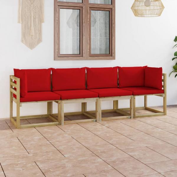 ARDEBO.de - Gartensofa 4-Sitzer mit Kissen in Rot