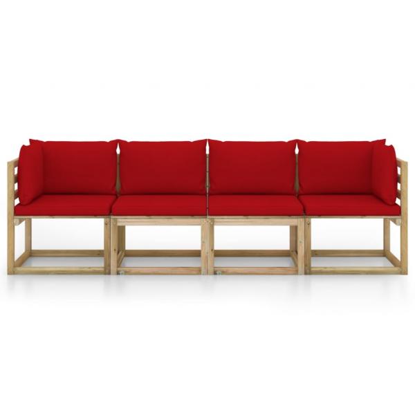 Gartensofa 4-Sitzer mit Kissen in Rot