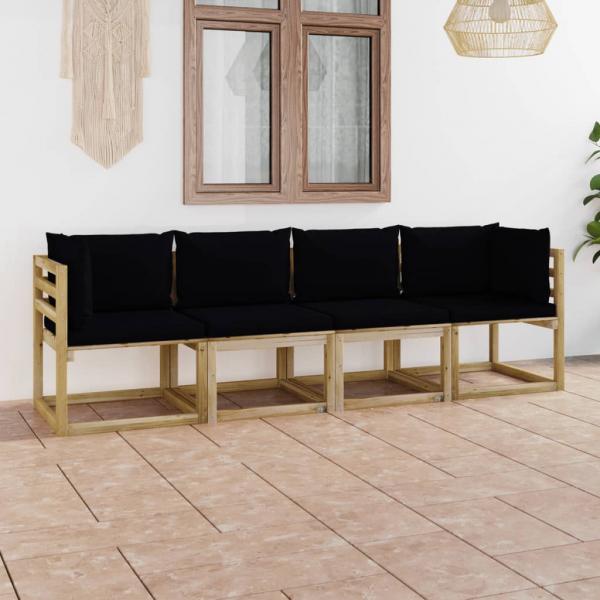 ARDEBO.de - Gartensofa 4-Sitzer mit Kissen in Schwarz