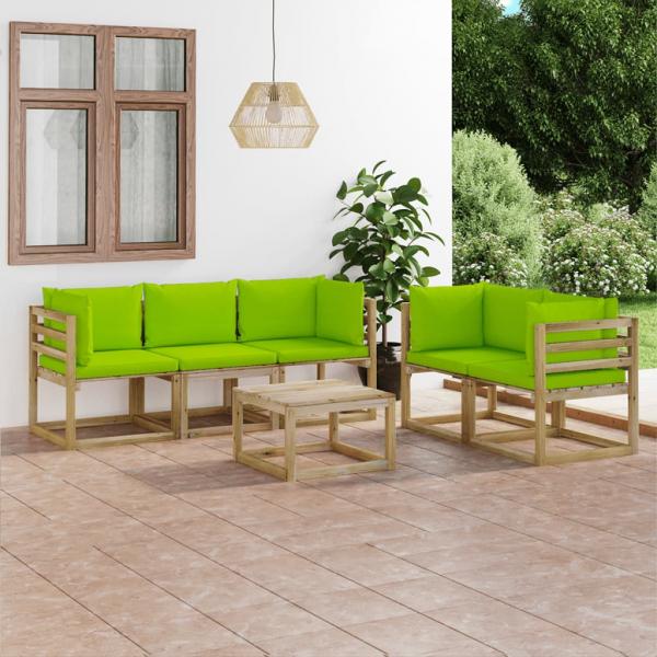 ARDEBO.de - 6-tlg. Garten-Lounge-Set mit Hellgrünen Kissen