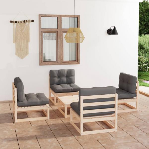 ARDEBO.de - 5-tlg. Garten-Lounge-Set mit Kissen Kiefer Massivholz