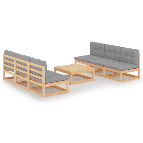 ARDEBO.de - 7-tlg. Garten-Lounge-Set mit Kissen Kiefer Massivholz