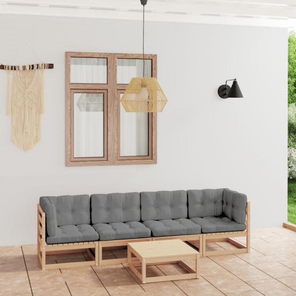 ARDEBO.de - 5-tlg. Garten-Lounge-Set mit Kissen Kiefer Massivholz